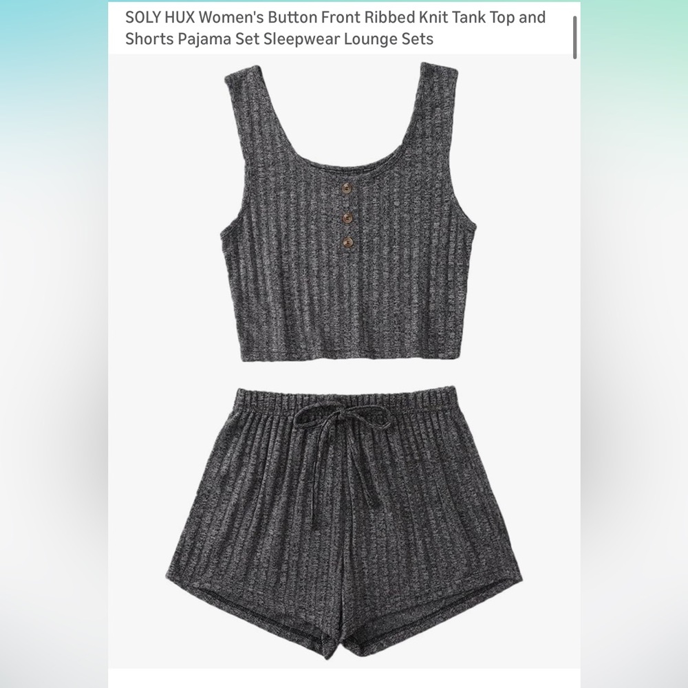 Gray Ribbed Women's Pajama Set - Picture 4 of 4